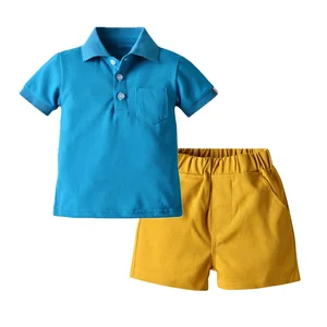 Customized Logo Summer Polo Kids Clothing Set Lapel Casual Boys Polo Shirts Shorts Clothing Set