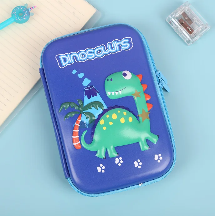 EVA Kids Organizer Bag Rectangle Stationery Box PU Fabric Cartoon Unicorn Dinosaur Shark Pencil Case