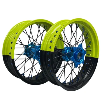 High Quality 17 Inch Supermoto Wheels with Fluorescent Yellow and Black Color Rims for TM