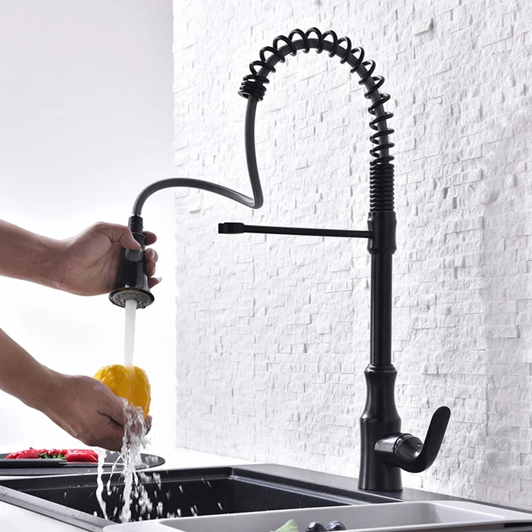 Grifo de agua fría y caliente para fregadero de cocina, grifo de cocina con resorte extraíble