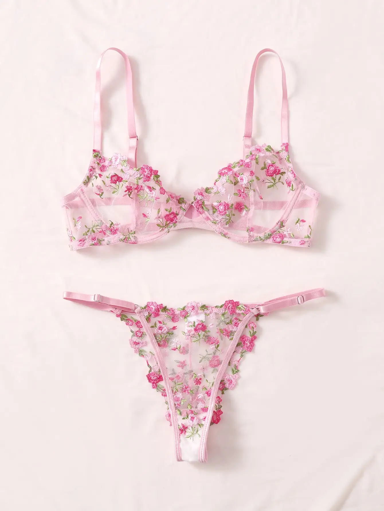 Sexy Girls Underwear Bra Set Embroidery Sheer Mesh Underwire Sexy