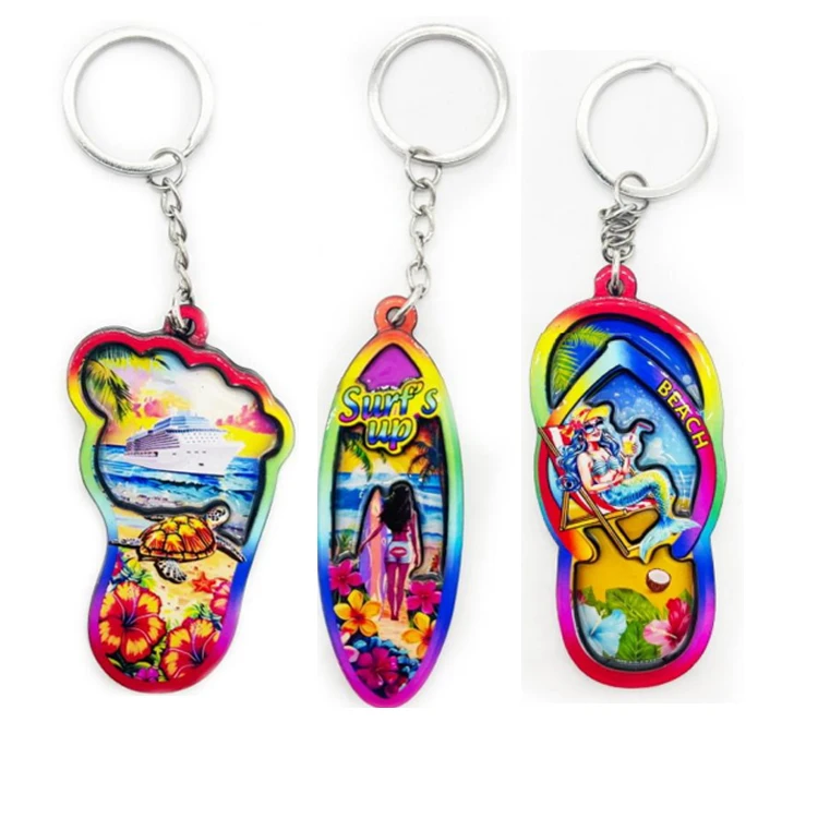 Customized Printing Mdf Wood Surfboard Keychain Beach Souvenir Key Ring Surfboard Keyring
