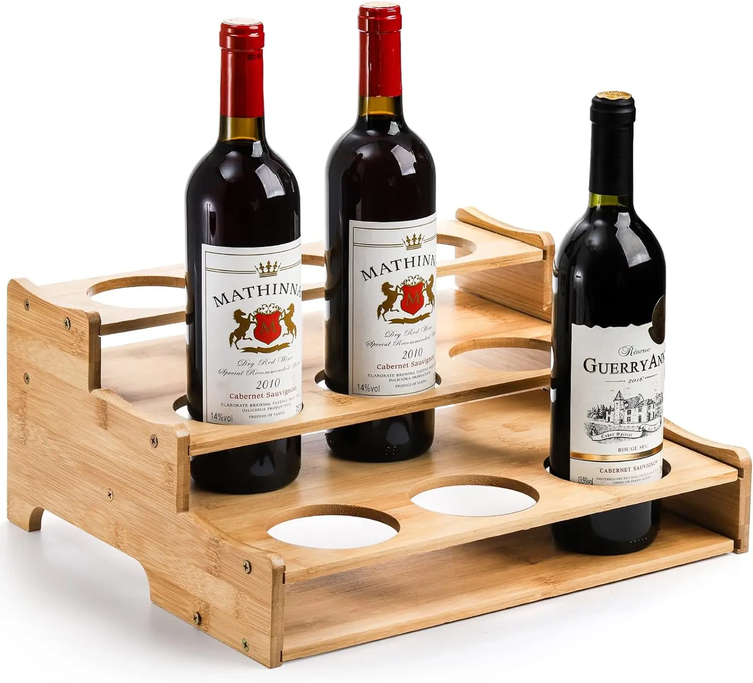 product 3 tier bamboo spice  wine rack countertop freestanding kitchen organizer eco friendly multifunctional step storage shelf-5