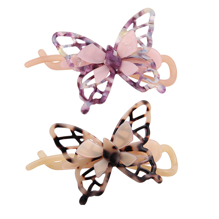 Профессиональные ацетатные зажимы для волос фиолетового цвета с бабочкой для женщин и девочек
