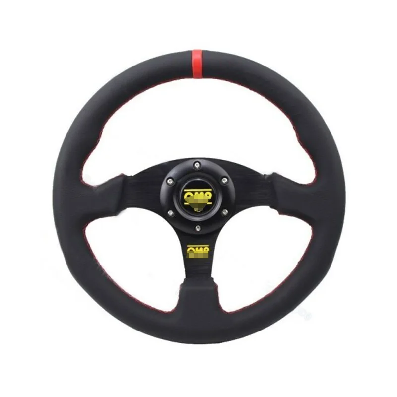 Leather Black Stitch Flat Steering Wheel For OMP hub SPCMOMO Drift Racing 330mm