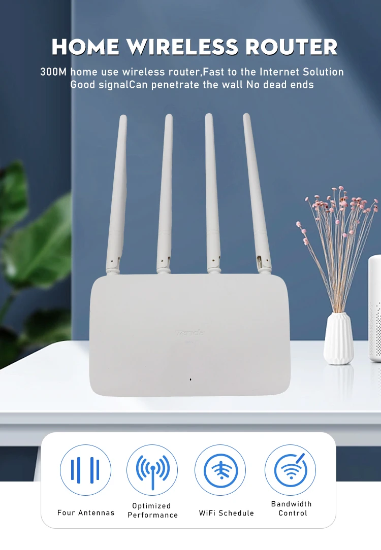 Tenda F6V3 Router - 300mbps, 4 Ports, 4 Antennas, Easy Setup