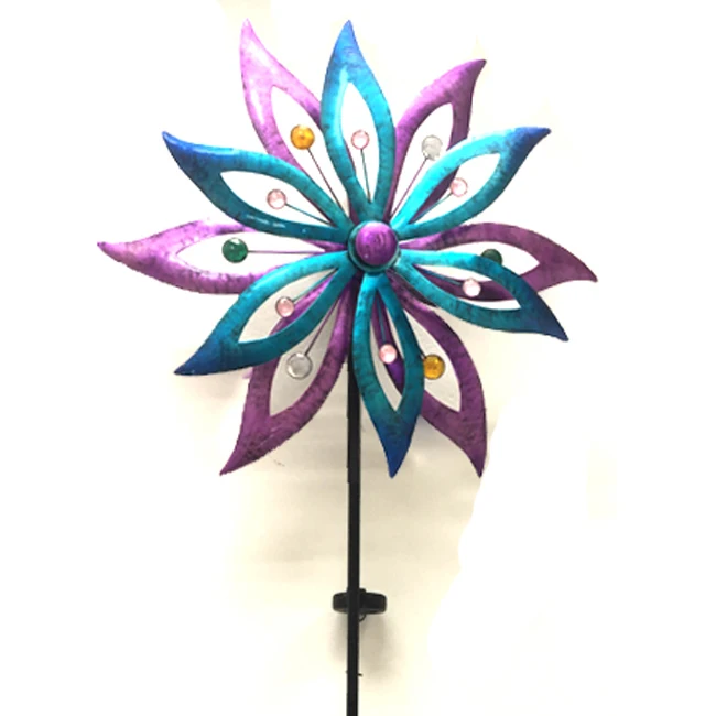 Colorful Kinetic Metal Double Wheel Solar Yard Stake Wind Spinner