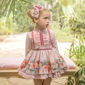Kids Clothing Lace Ruffles Spanish Vintage Flower Children Baby Girl's Dresses