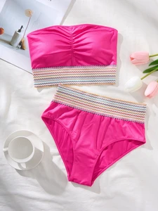 Good Quality Women High Waist Bikini Set Belt  Swimsuit 1 Piece Front Removable Padded Eco-Friendly Beach