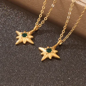 Vintage Geometric Star Pendant Necklace Stainless Steel 18K Gold Plated Link Chain Trendy Versatile Jewelry with SiC