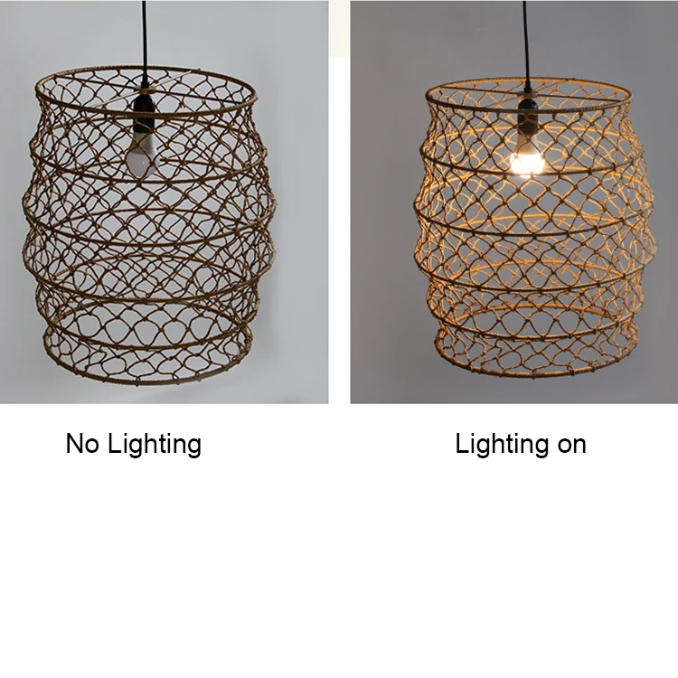 Bulk Ceiling Hanging Vintage Rattan Woven Hemp Rope Pendant Lamp