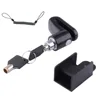 Candado de disco de freno negro con cable de advertencia negro.