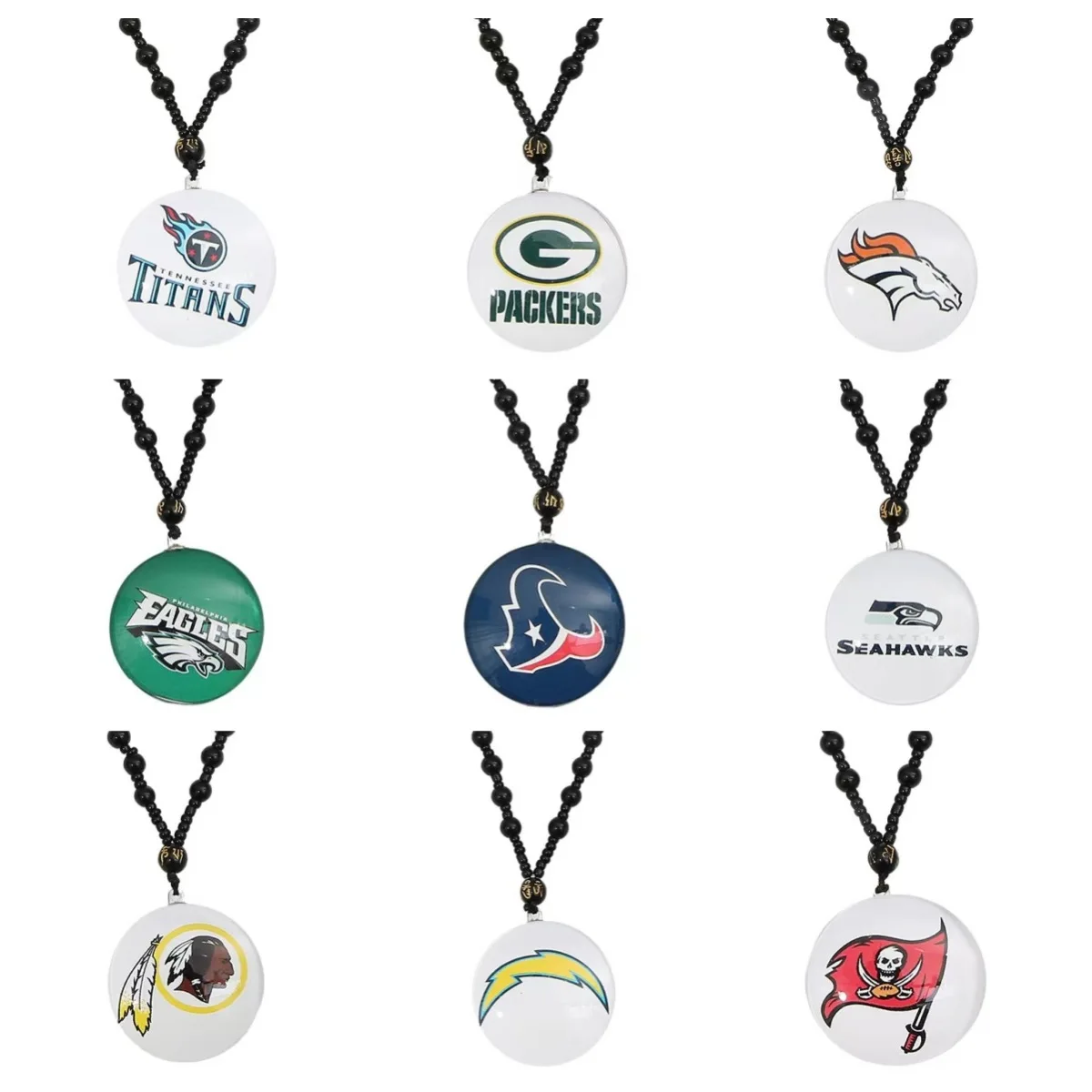 Teams 32 Nfl Football Necklaces Glass Pendant Bead Chain Sweater Chain