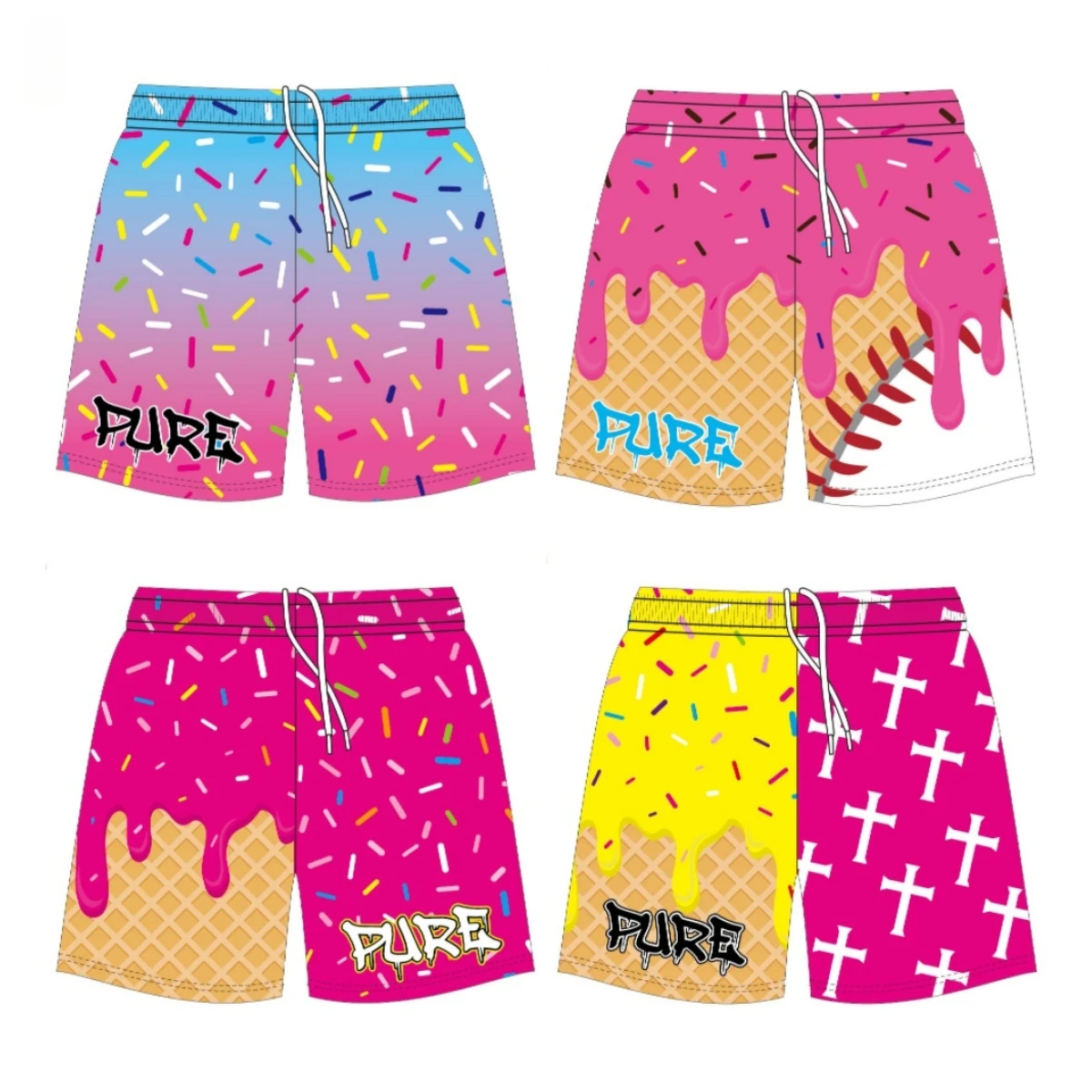 Custom Baseball Stripes Sport Mesh Shorts Men's Flame Design 5