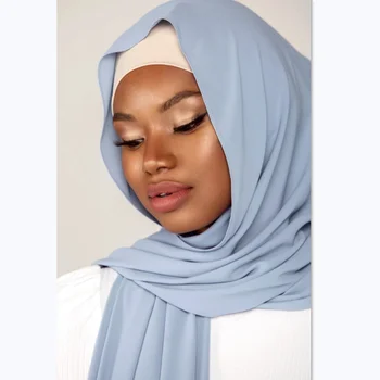 2021 Customized Muslim hijab scarf chiffon thick premium chiffon Hijab women opaque Stretchy Chiffon scarves and shawls