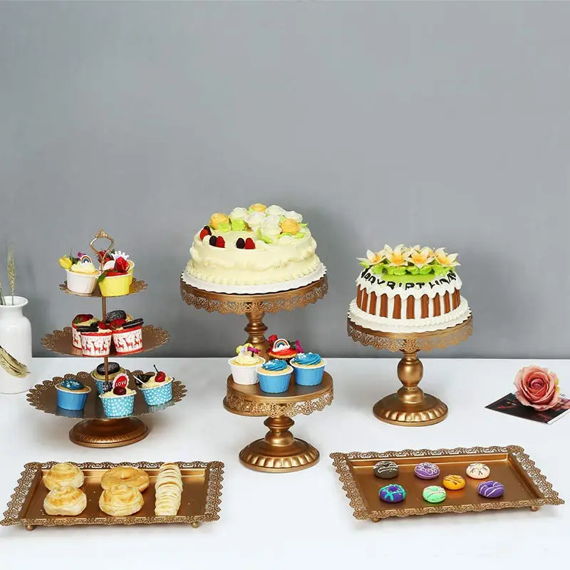 Set Da 5 Alzate Per Torte E Dessert Dorate MTJYQTF In Metallo Con Utensili