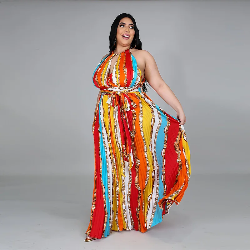 Vestido colorido de moda para mujer gorda de talla grande, ropa de