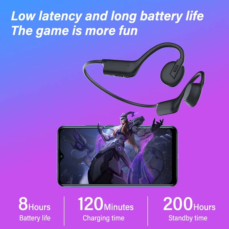 Headphone telinga terbuka tahan Air profesional 28G, mikrofon konduksi  tulang Ultra ringan LED teknologi konduksi tulang udara