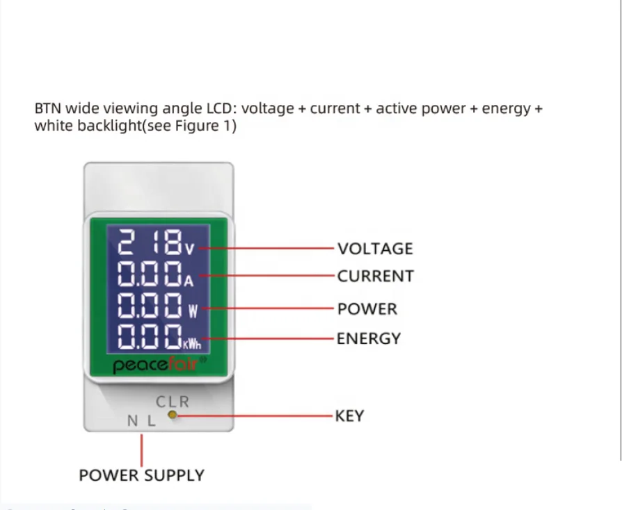 Carivent AC 40-300V 100A Contatore di energia digitale - KWh - Amperometro Voltmetro - Contatore