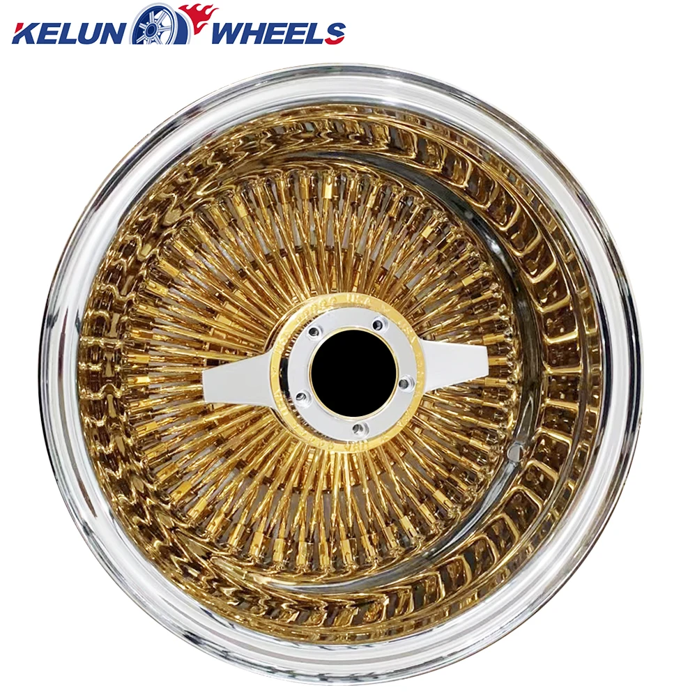 Lowrider 14x7 Reverse Chrome Rims - 13 Inch Gold Wire Wheels for