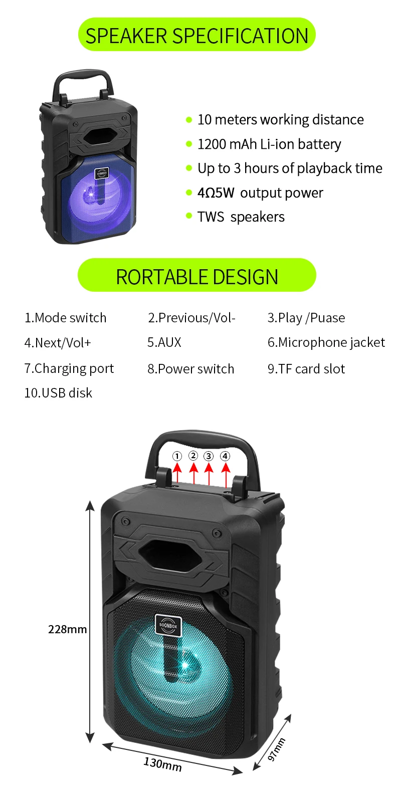 TWS 360 окружающий новейший портативный динамик в динамике с BT/FM/USB/MIC/TWS