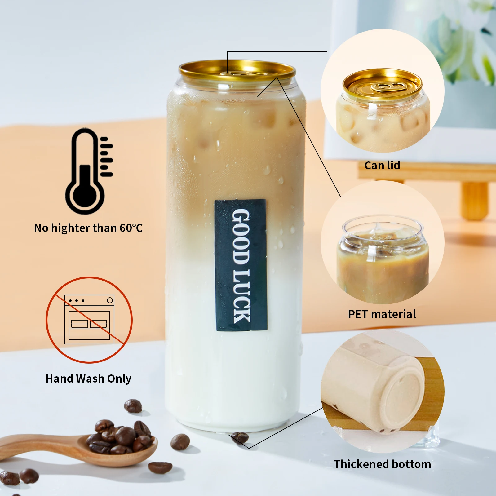 202# 250ml 330ml 500ml 650ml Clear Transparent Coffee Bottle Plastic  Cup Pet Plastic Soda Can