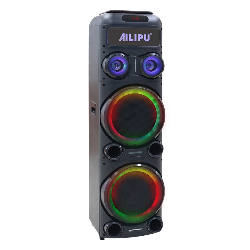 200 Watts Big Power Double 12 Inch Outdoor Wireless Trolley Speaker for Flashing Light Dj Party Trolley Speaker