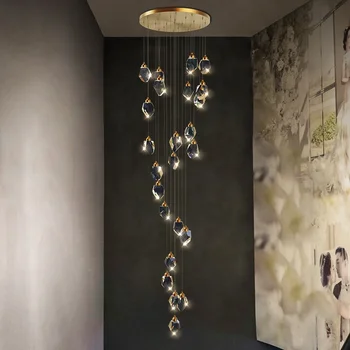 Meeting Room Lamp Clear Chandelier Raw K9 Single Moon Crystal Drop Pendant Lamp Stair Light Glass