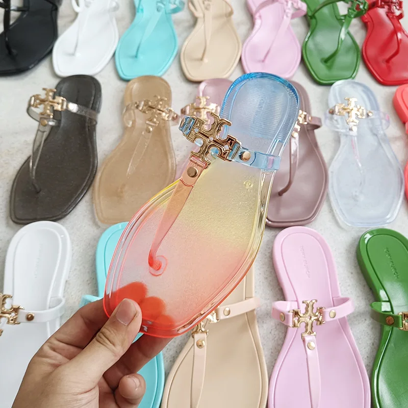 2023 Tb Sandals Luxury Ladies Slippers Jelly Flat Metal Buckle Flip ...