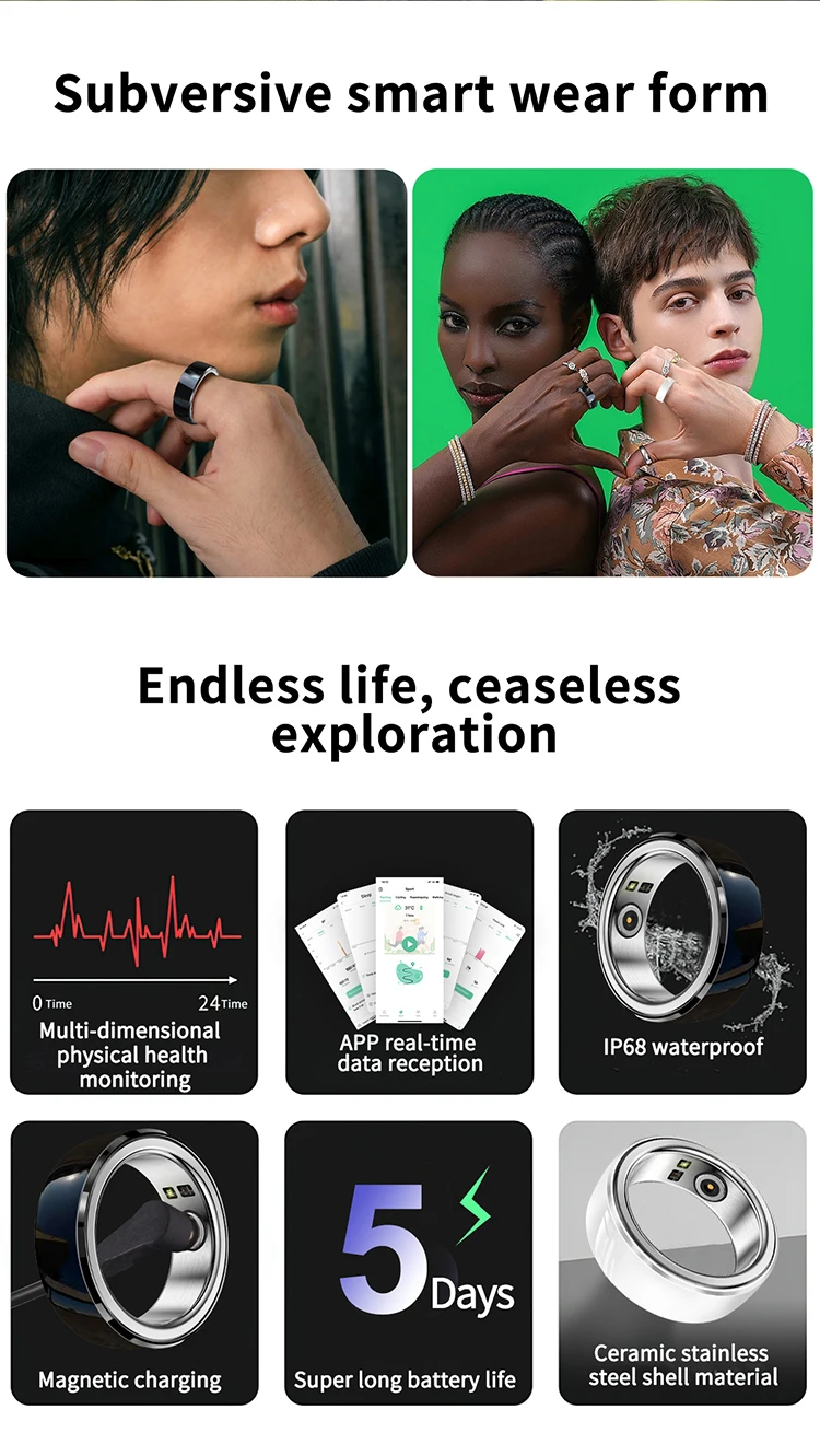 Smart Rings with Health Sleep Monitor Fitness Tracker Heart Rate Blood Oxygen Blood Pressure Test Smart Finger Ring