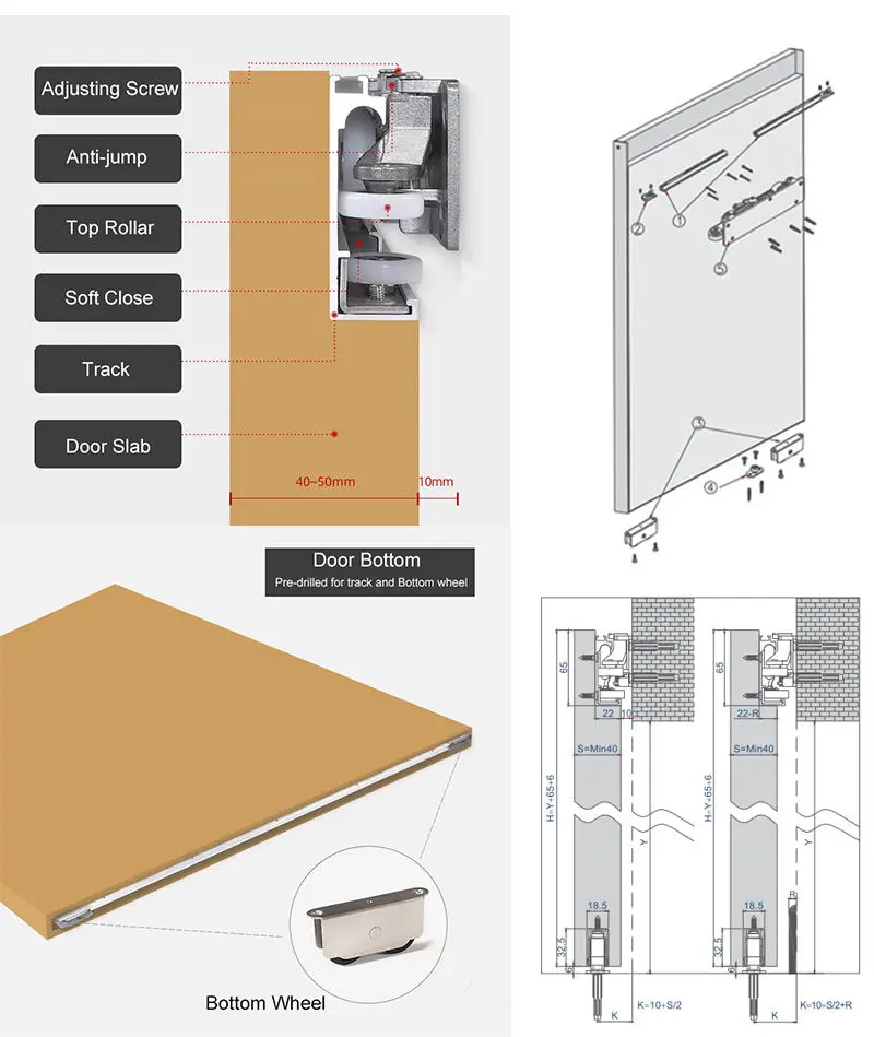 Prettywood Home Interior Invisible Sliding Hardware Kit Solid Wood Barn Doors supplier