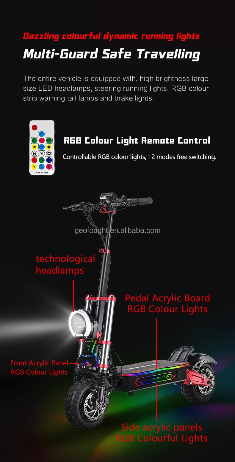 NFC/Password Start 11 Inch Off Road Scooter 38Ah Battery 100-120km Range 60V 6000W 80kmh 50mph Foldable Adult Electric Scooter