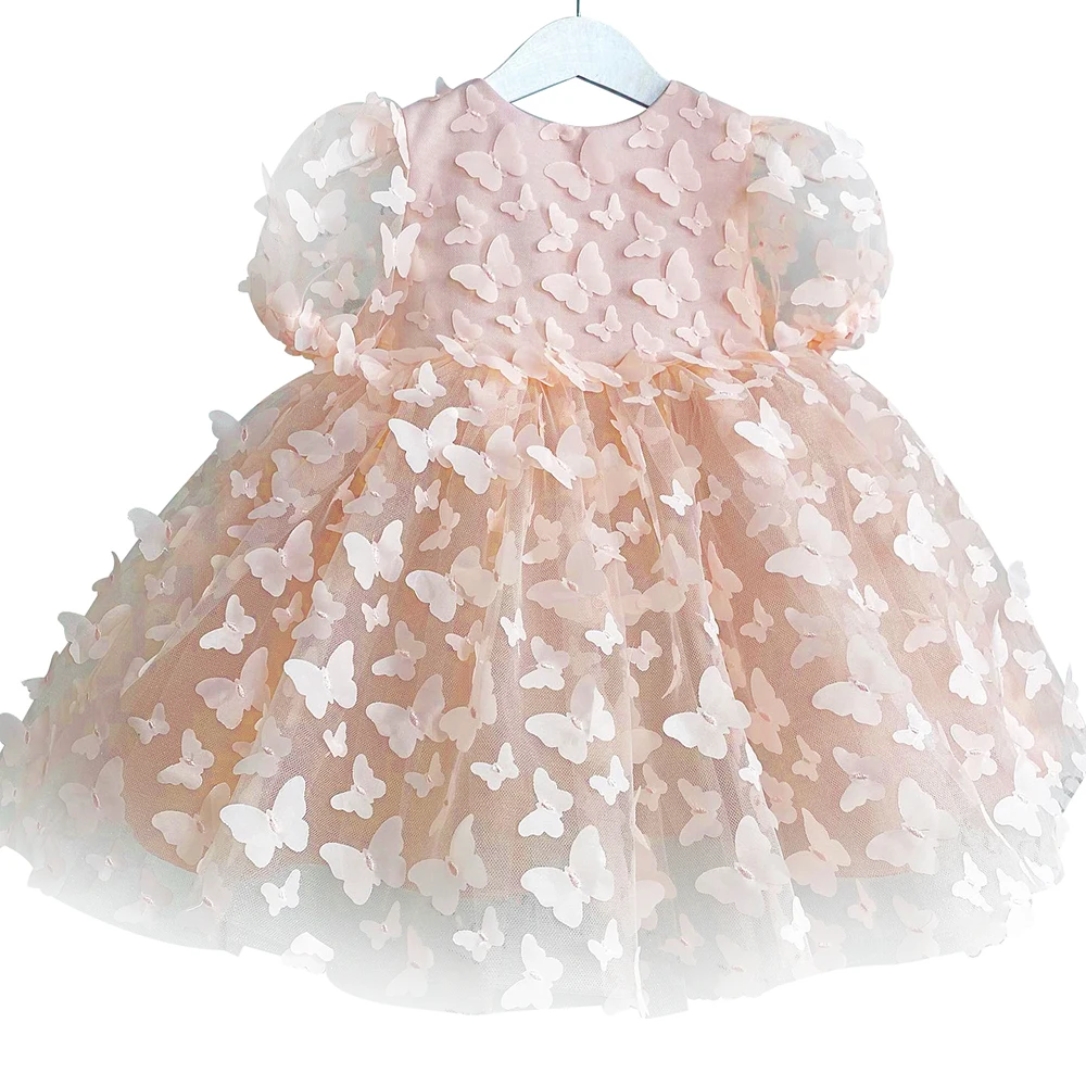 Fairy Puffy 1st Birthday Light Pink Sequined Dreamy Photography Flower Girl  Baptismal Baby Girl fairy Dress with butterfly wings