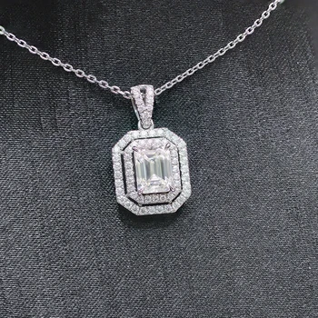 Paston Iced Out 3ct Def Vvs Emerald Cut Double Halo Pendant Necklace ...