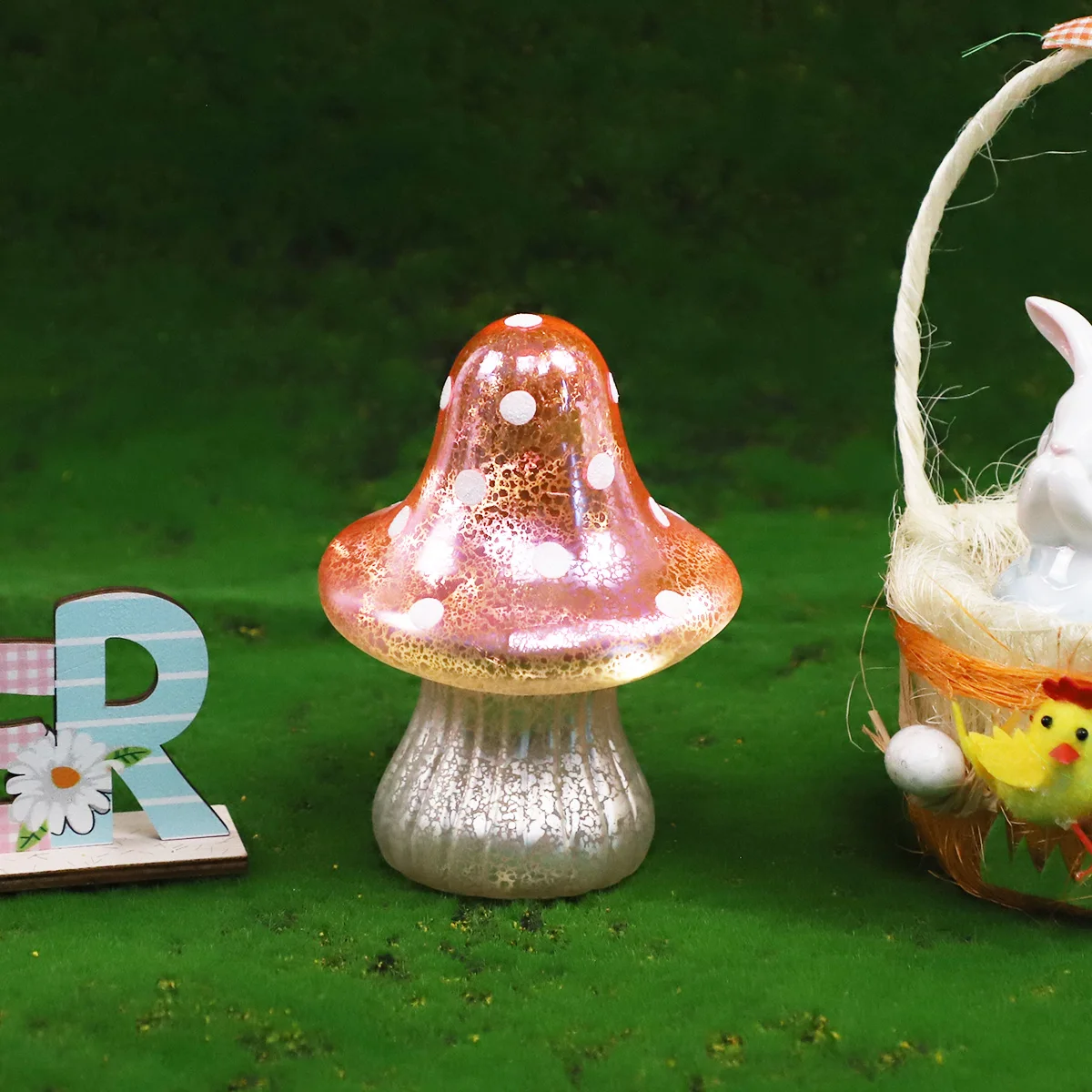 Ideal Gift Easter Holiday Decoration Glass Mushroom LED Light