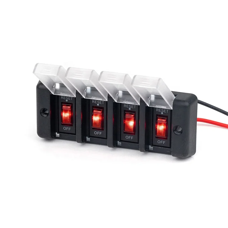 High Quality 12V Red Button Waterproof 4 Gang Switch Panel With Circuit Breakers for Car RV Vehicles Truck