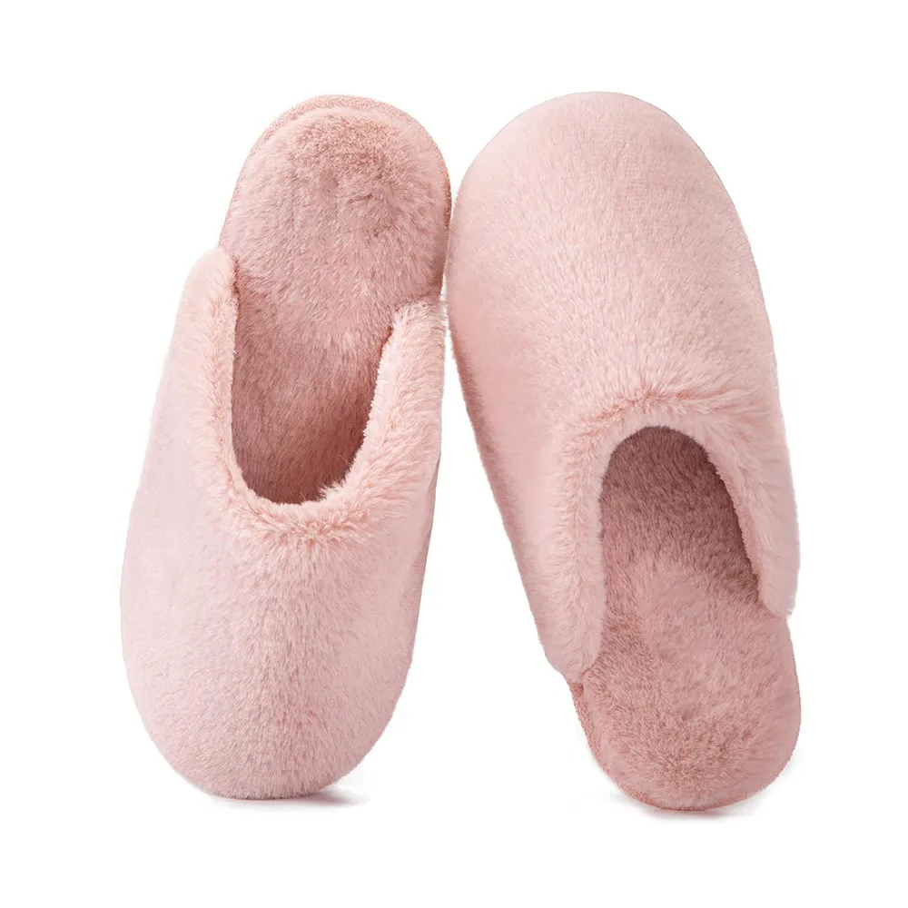 Women's Fuzzy House Memory Foam Slippers Furry Faux Fur Lined Bedroom Shoes Cozy Indoor Slide Slippers