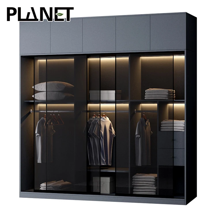Прямые продажи с завода, современный стальной металлический шкаф для спальни, черный современный стеклянный шкаф для спальни для домашнего использования