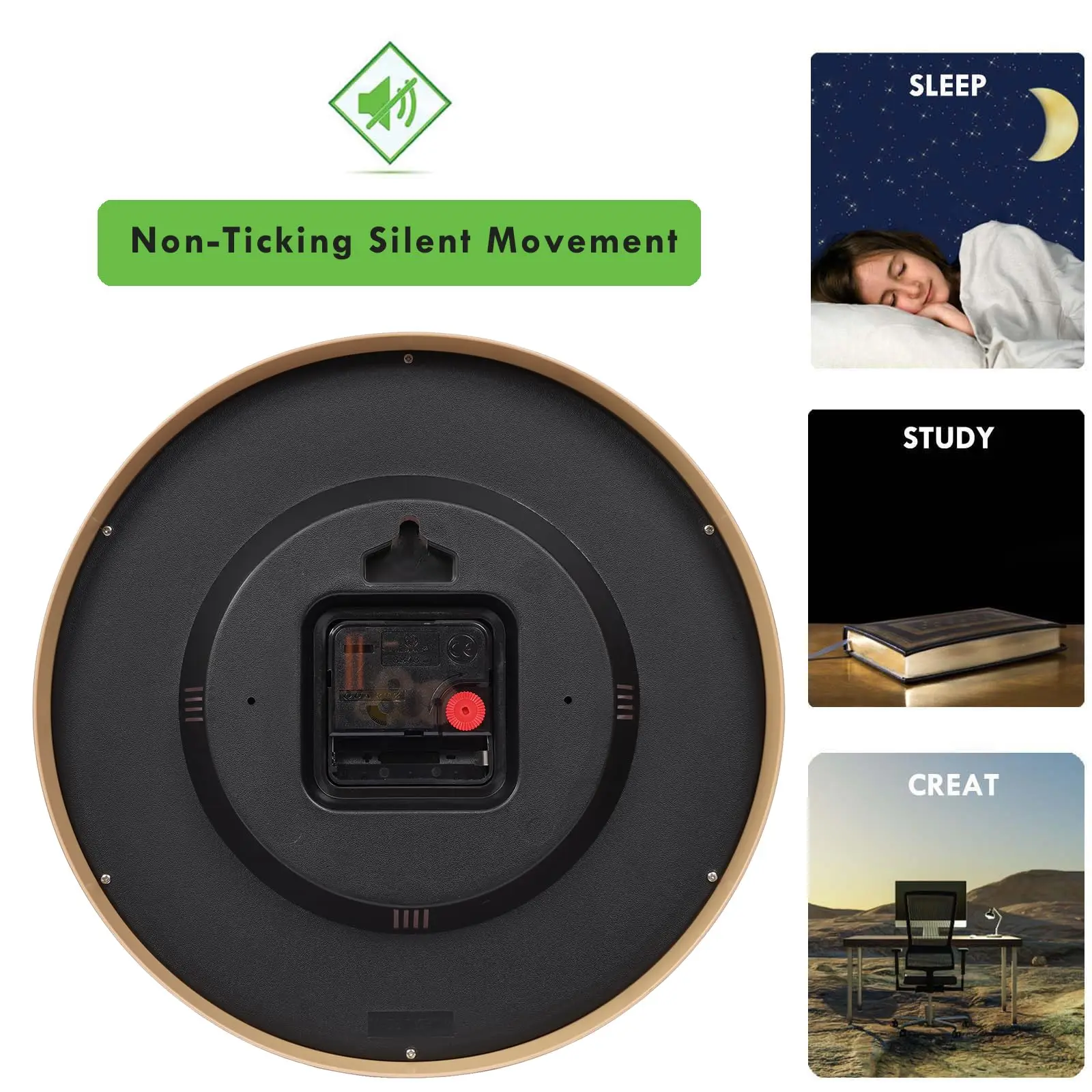 Round Wall Clock, Large Wall Clocks Battery Operated, Big Silent Non ...