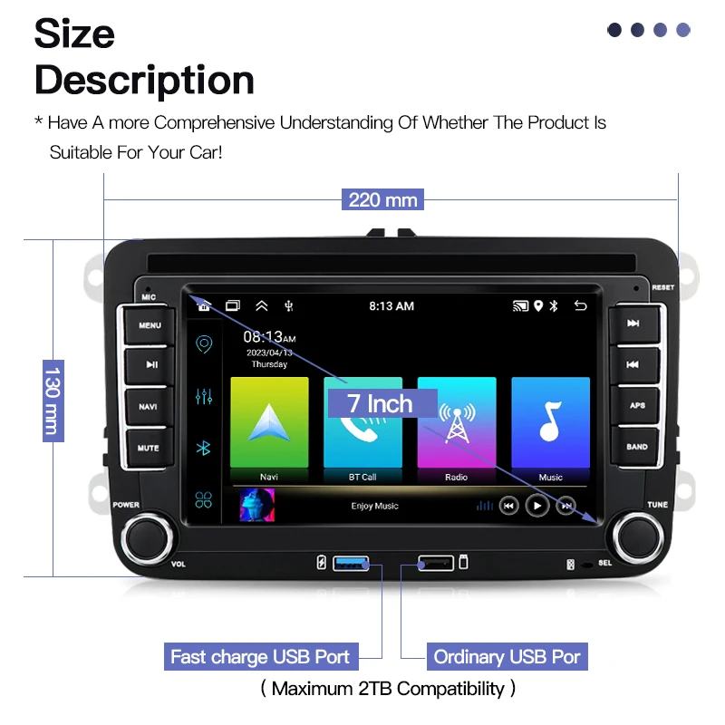 Android 7Inch 2 Din for Skoda Superb/Yeti/Roomster Car Radio Multimedia Player GPS Navi BT RDS DSP QLED Carplay Screen Wifi