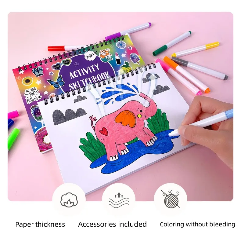 product custom printing coloring book with stickers for children coil cartoon animal painting graffiti handbook coloring book set-26