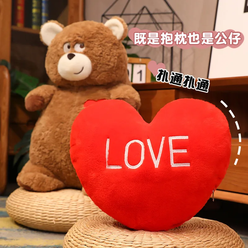 Creative Teddy Bear Plush Pillow Toy Transforms Into a Heart Made