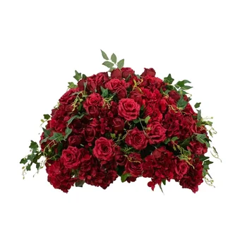 Multi-color handmade silk rose hydrangea ball table decoration at the center of a romantic wedding