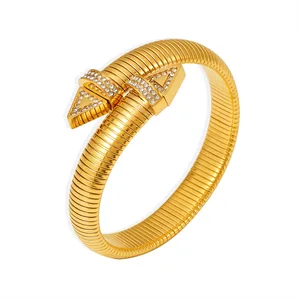 Women's Trendy Stainless Steel Elastic Chunky Rhinestone Bracelet Waterproof Hand Fashion Jewelry Accessories