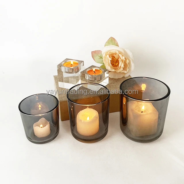 Custom 3 Wick Candle Jars Colorful Vessels Luxury Glass Candle Holder With Gold/silver Rim Large