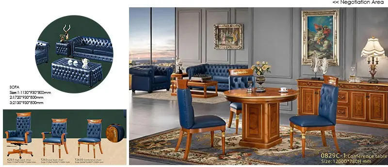 High-quality Leather Sofa Villa Business Negotiations Reception Lounge Elegant Classic Luxury Leather Sofa Set