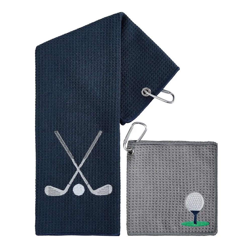 Custom Navy Blue 40 x 60cm Jacquard Embroidered Logo 16x24 Inch Microfiber Waffle Polyester Golf Towel Sports Sublimation Blank manufacture