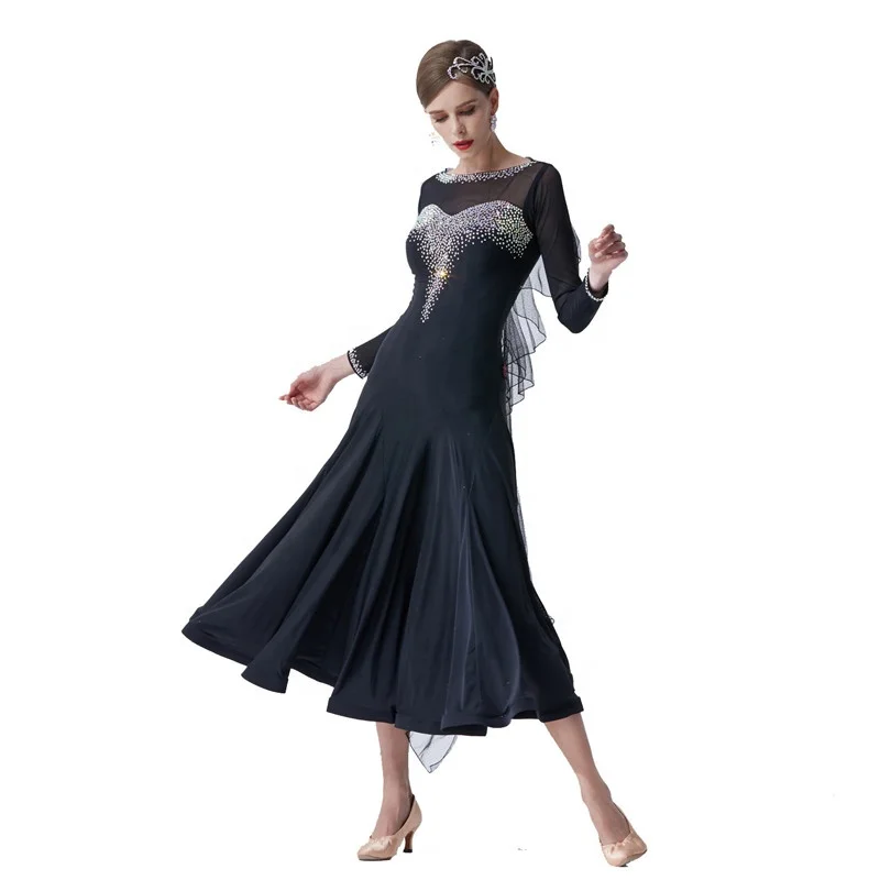 M-19399 Black Standard Ballroom Dancing Women Dance Dress Ballroom Practice Wear Dress Adult Modern Dance Costumes M-19399 Black Standard Ballroom Dancing Women Dance Dress Ballroom Practice Wear Dress Adult Modern Dance Costumes