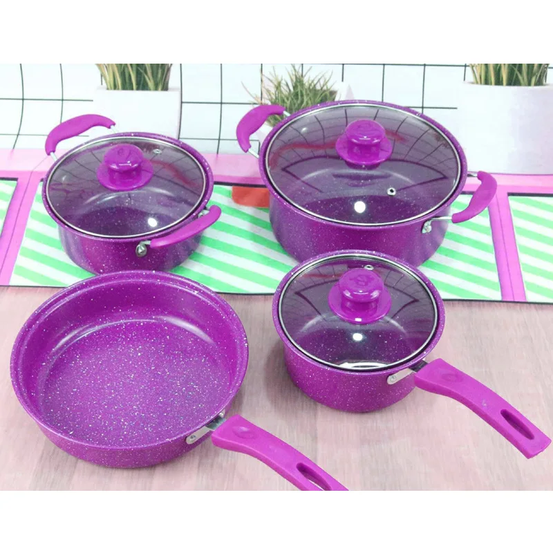 Hot Selling Colorful 13-Piece Non-Stick Multi-Functional Soup Milk Pot Sets Frying Pan Gift Purple Red Blue Cooking Kitchenware