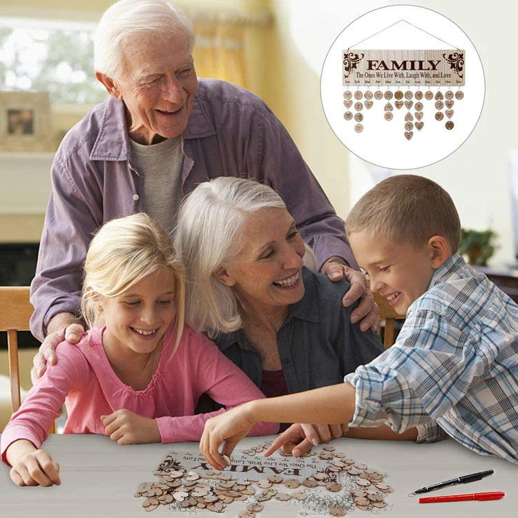 DIY Wall Hanging Family Birthday Reminder Board Perpetual Wooden Calendar
